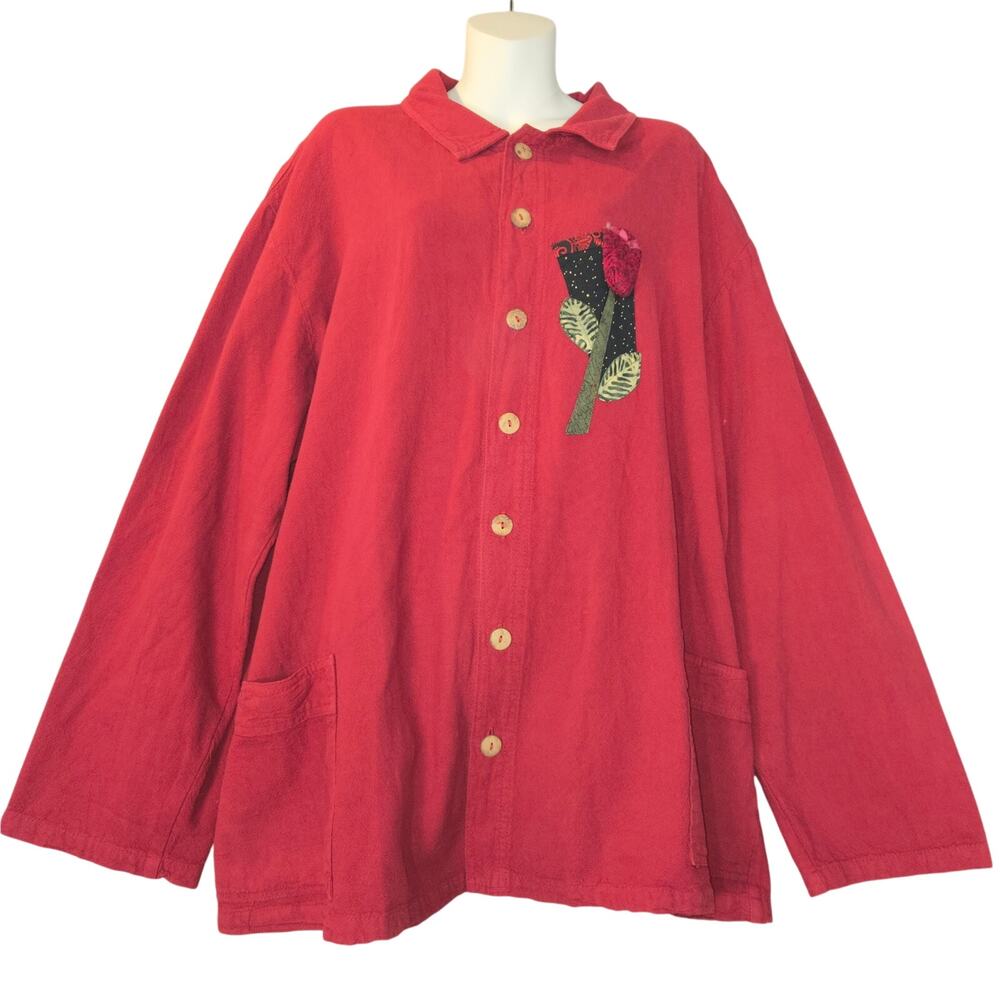 Brie Kriebel Womens XXL Jacket Red Quilted Floral Art to Wear Lagenlook Artsy‎